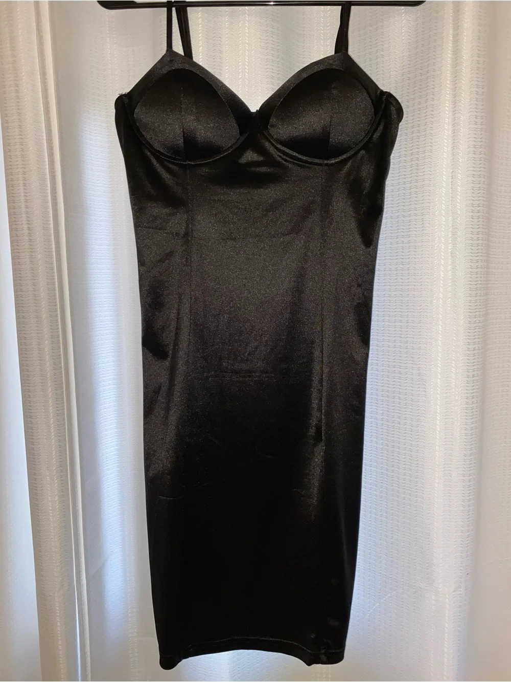 Black Satin Bodycon Slip Dress - Women large - Picture 1 of 4